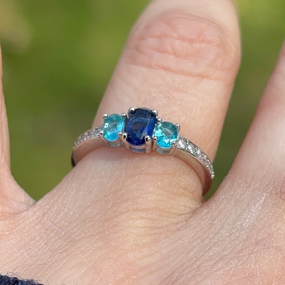 Blue Lab-created Sapphire & Swiss Blue Topaz Sterling Silver Ring - Picture 4 of 5